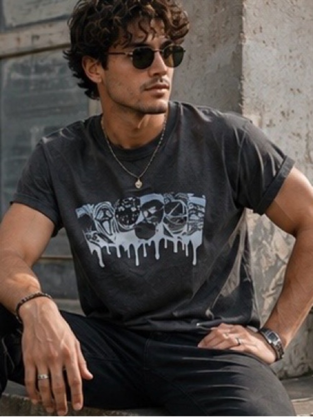Blue Horror Crew Black Tee shirt